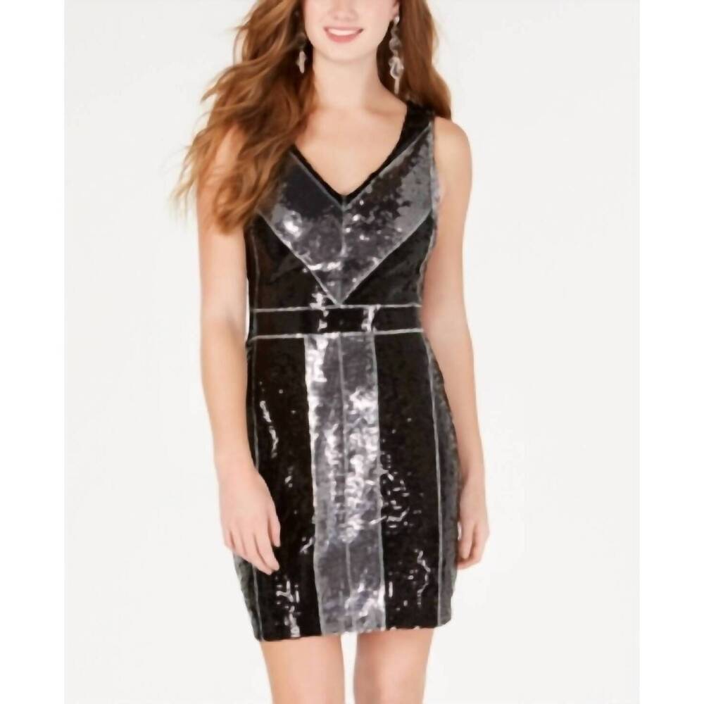 NEW B. DARLIN juniors geometric sequin bodycon dress in black
